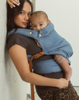 Chekoh denim clip baby carrier wear from newborn to toddler. Australian designed, 100% Cotton.