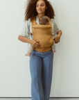 bamboo linen ochre colour baby clip carrier by chekoh australian owned and perfect for newborns and toddlers 