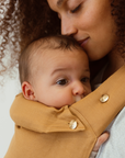 bamboo linen ochre colour baby clip carrier by chekoh australian owned and perfect for newborns and toddlers 