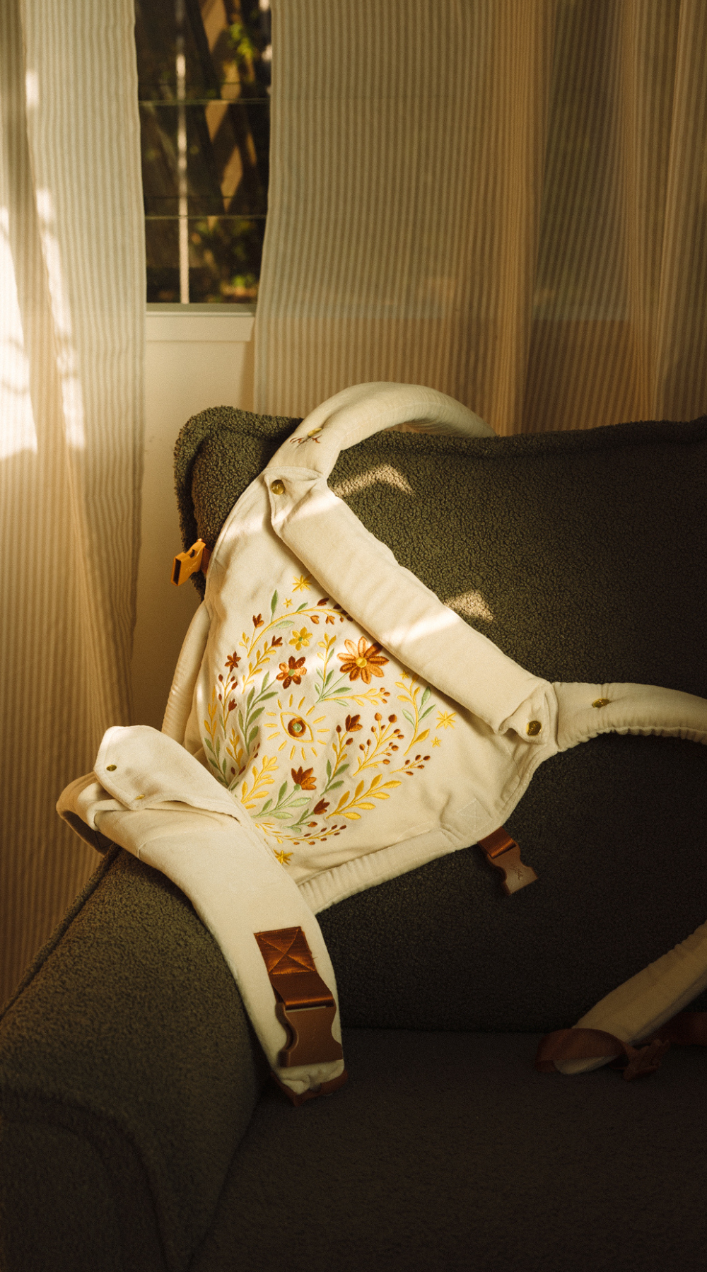 Chekoh Juni Clip Baby Carrier Folk Art Embroidered Velvet - one of a kind design made to be cherished throughout your babywearing journey.