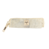Image of Chekoh Clip Storage Bag - beige storage bag with embroidered Chekoh removable key chain. 