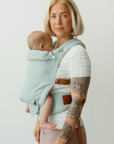 bamboo linen teal blue green colour baby clip carrier by chekoh australian owned and perfect for newborns and toddlers 