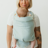 bamboo linen teal blue green colour baby clip carrier by chekoh australian owned and perfect for newborns and toddlers 