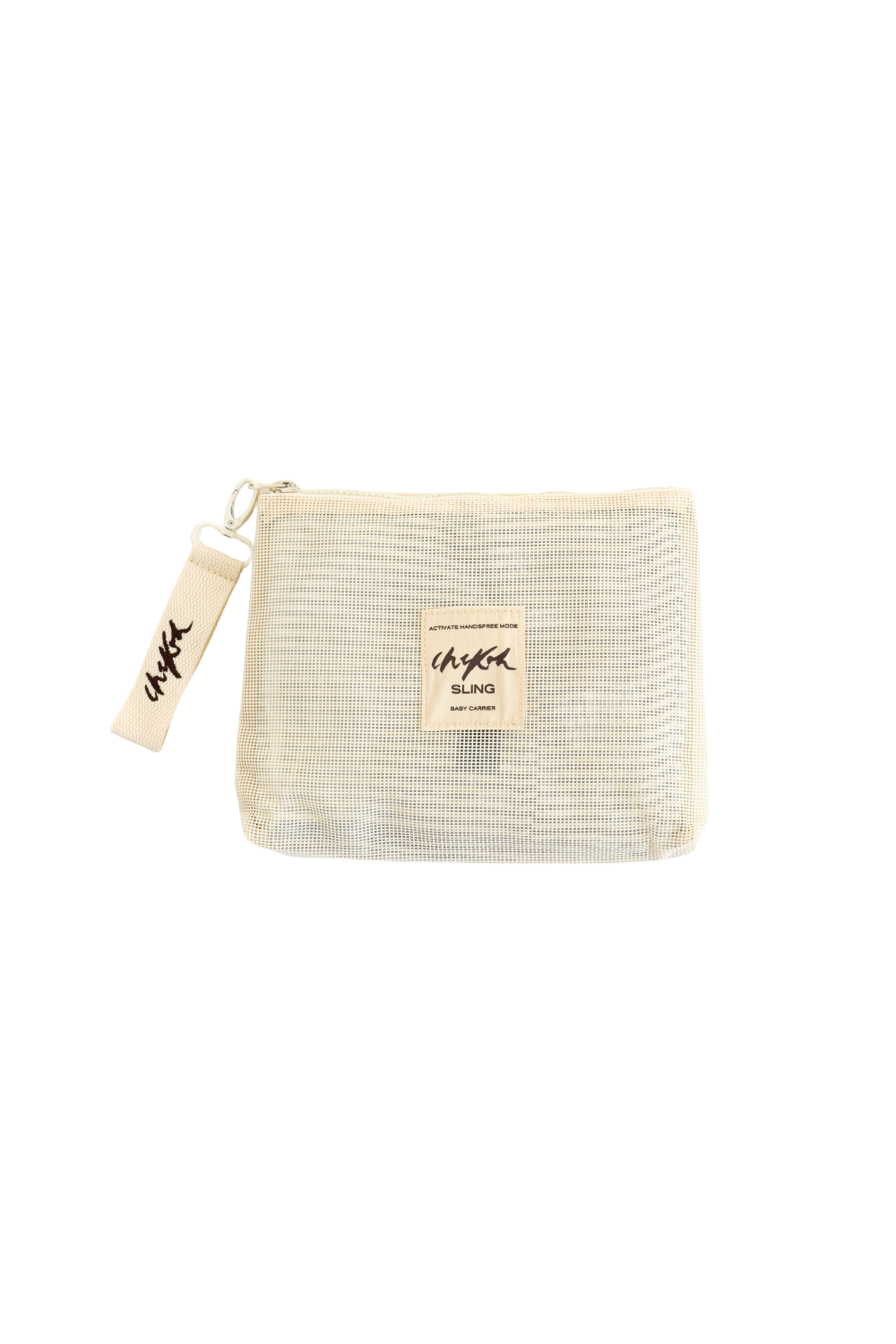 Image of Sling Storage Bag by Chekoh Baby featuring logo patch on the front and detachable embroidered key ring
