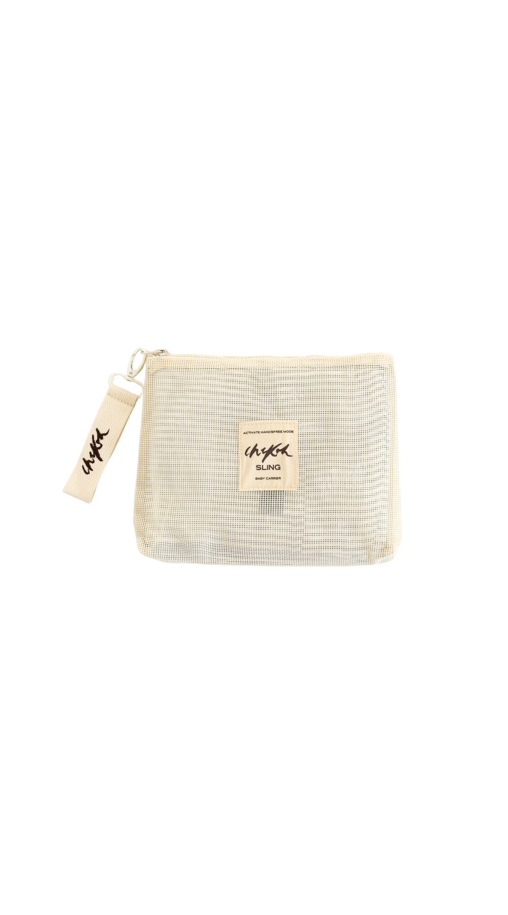 Image of Sling Storage Bag by Chekoh Baby featuring logo patch on the front and detachable embroidered key ring