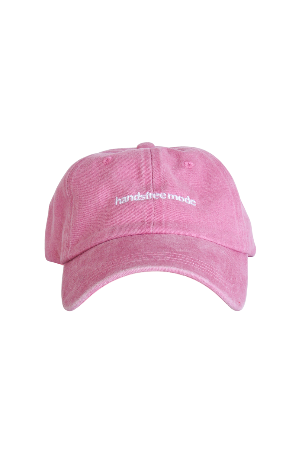 Pink Mom Cap that reads 'handsfree mode' embroidered in white on a musk pink hat by Chekoh Baby
