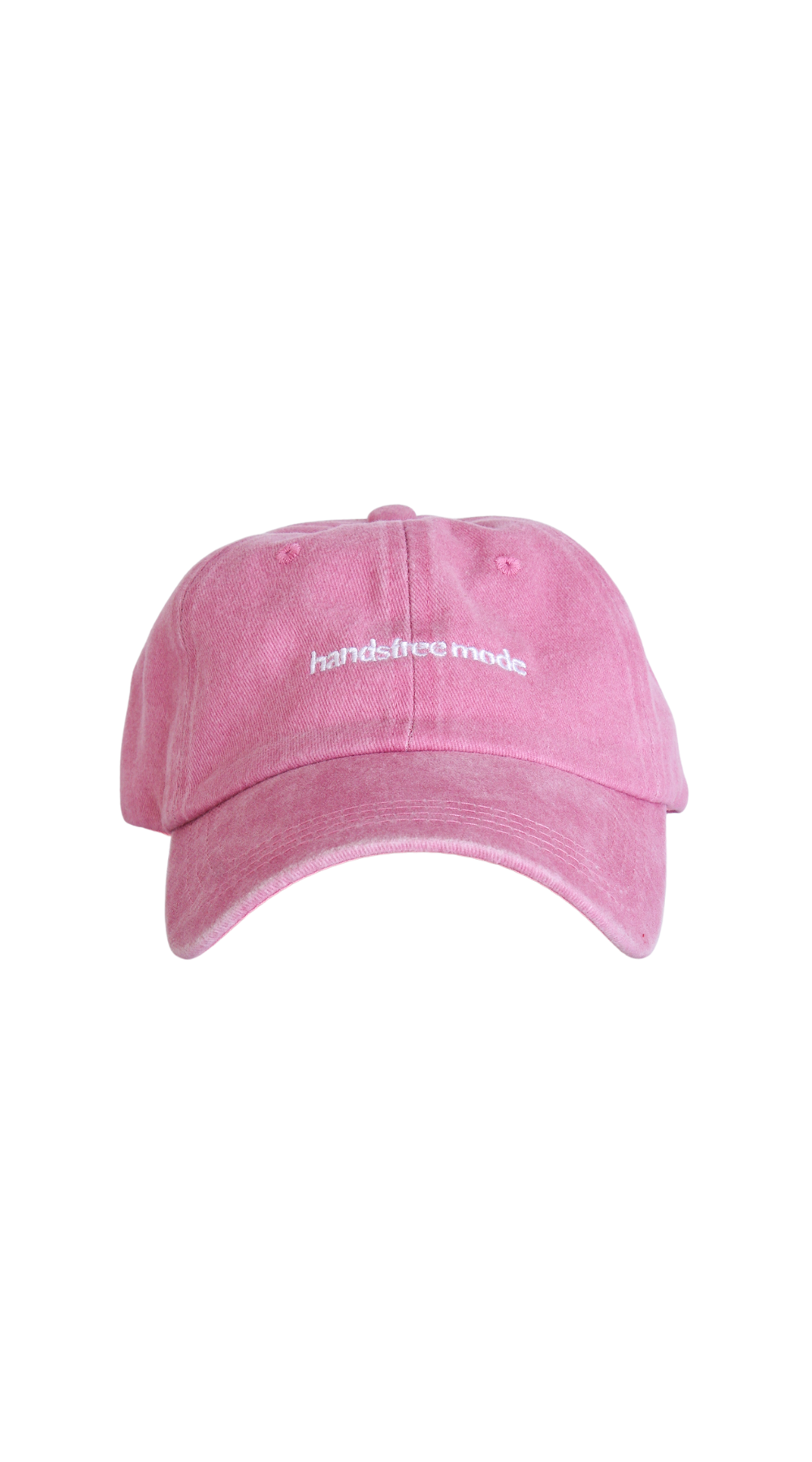 Pink Mom Cap that reads 'handsfree mode' embroidered in white on a musk pink hat by Chekoh Baby