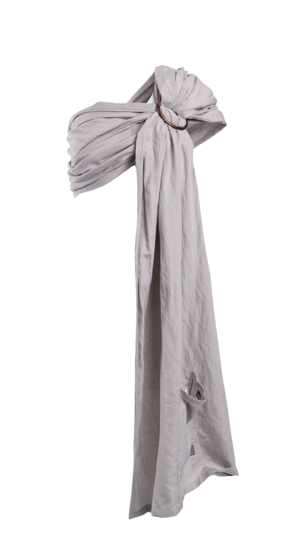 A soft neutral grey toned Asha Ring Sling Carrier by Chekoh Baby on a white backdrop.