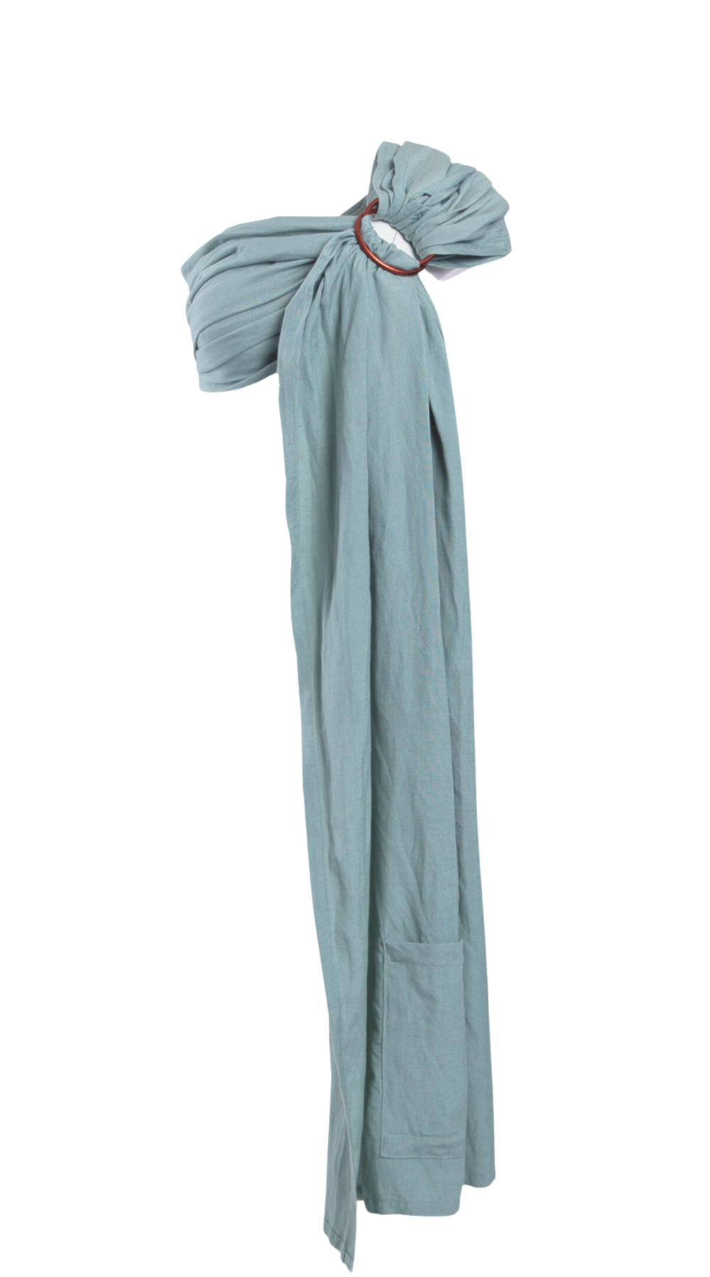 A green/blue Teal Ring Sling Carrier by Chekoh Baby on a white background.