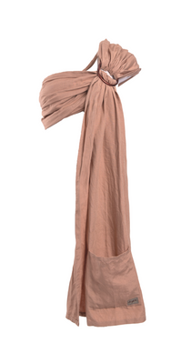 A Chekoh Terracotta Ring Sling Baby Carrier on a white backdrop. A neutral light terracotta tone. 