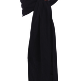 A true black coloured Ring Sling Baby Carrier by Chekoh against a white backdrop. 