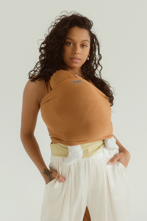 ochre golden brown mustard best stretchy wrap carrier from australia chekoh best bamboo baby carrier for newborn