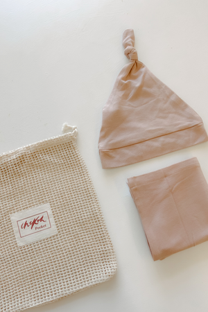 cinta neutral beige newborn baby pocket chekoh swaddle bamboo